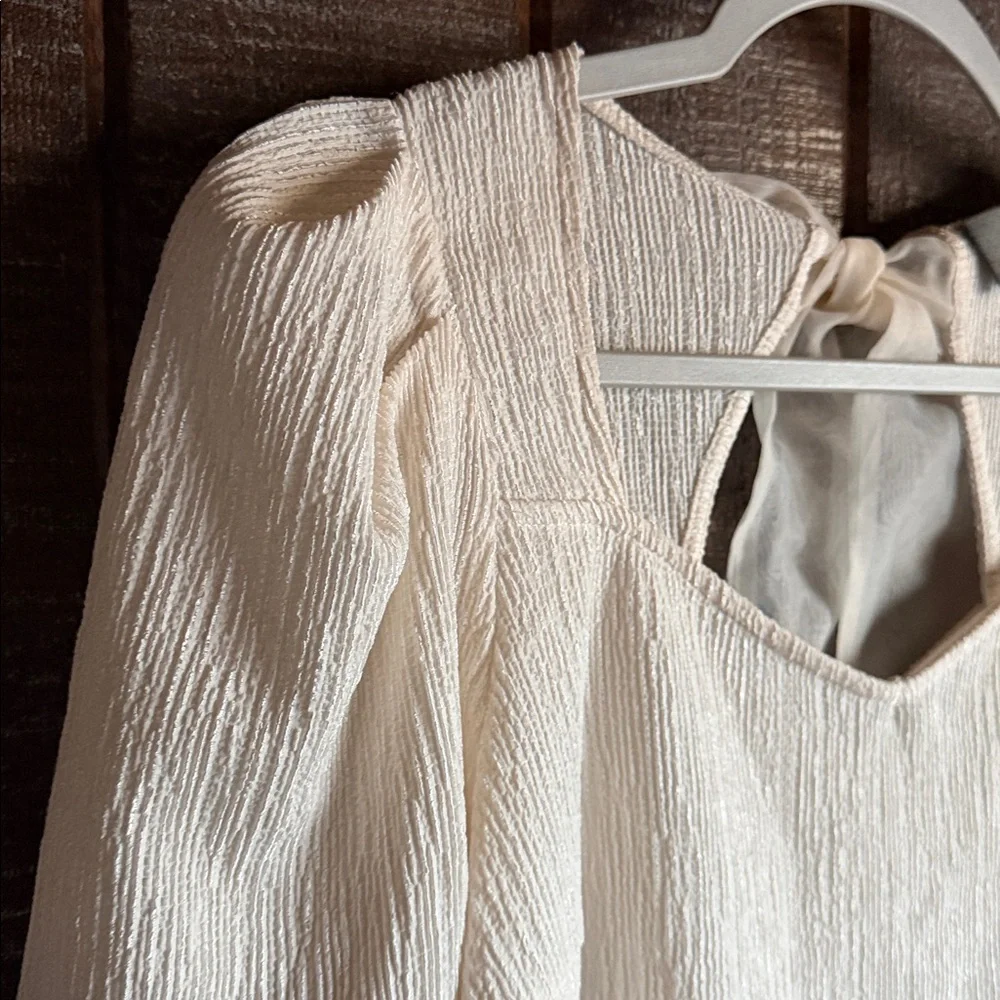 Anthro Sunday in Brooklyn size XS cream blouse ribbon tie back feminine elegant